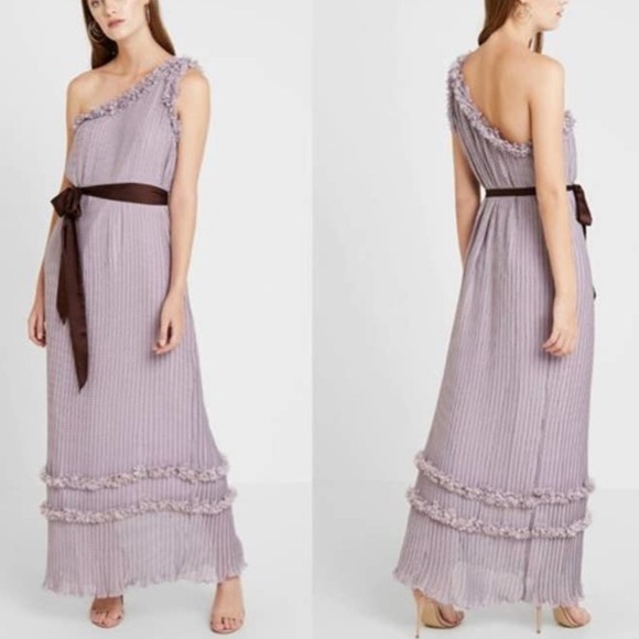 Anthropologie NWT Foxiedox One Shoulder Belted Polka Dot Pleated Maxi Dress SM - Picture 2 of 4